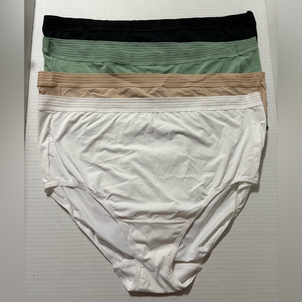 Breezies Women’s 3X Silky Underwear Set - Black, Green, Tan, and White